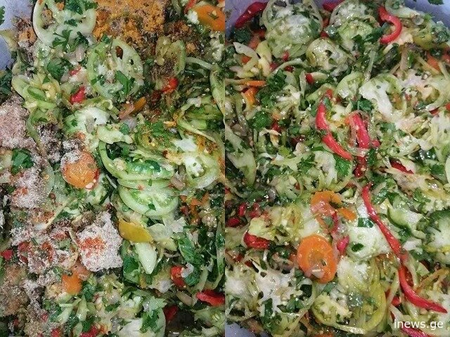 მკვახე პამიდვრის სალათა განსხვავებულად, 1 საიდუმლოთი